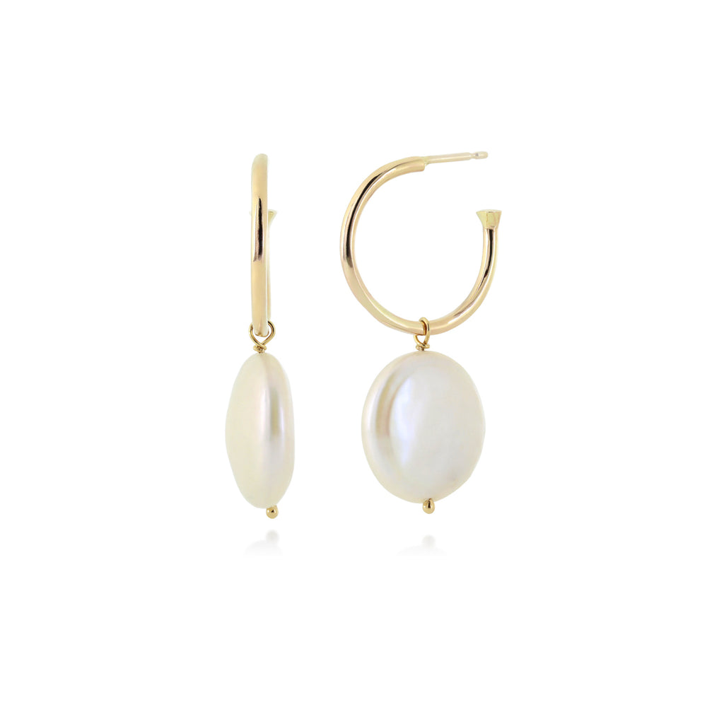 Gold vermeil coin pearl hoops
