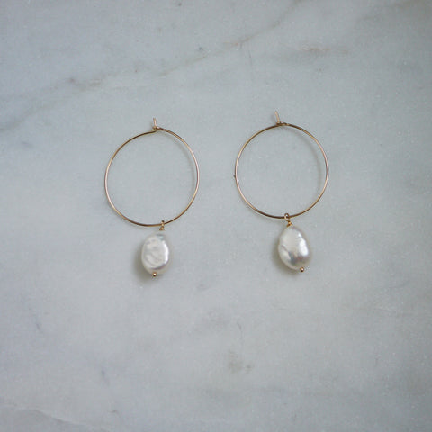 Baroque pearl hoop earrings