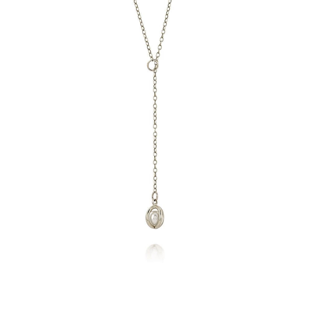 Silver pearl lariat necklace