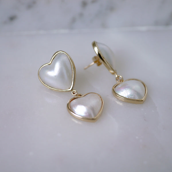 Mabe Heart pearl and gold earrings