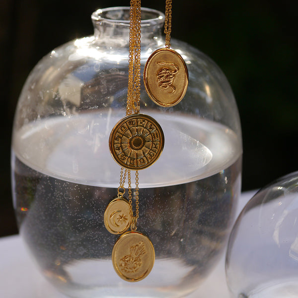 Zodiac wheel medallion silver