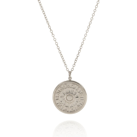 Zodiac wheel medallion silver